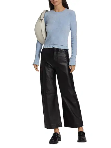 Proenza Schouler White Label Women's Nappa Leather Wide-Leg Culottes - Black | Thumbnail 2 Proenza Schouler White Label Women's Nappa Leather Wide-Leg Culottes - Black | Thumbnail 2