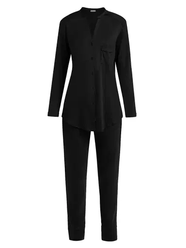 Hanro Women's Pure Essence Cotton Pajamas - Black - Size Medium | Thumbnail 1 Hanro Women's Pure Essence Cotton Pajamas - Black - Size Medium | Thumbnail 1