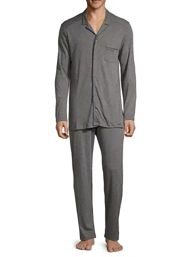 Hanro Men's Basic Piped 2-Piece Long Pajama Set - Deep Navy | Thumbnail 3 Hanro Men's Basic Piped 2-Piece Long Pajama Set - Deep Navy | Thumbnail 3