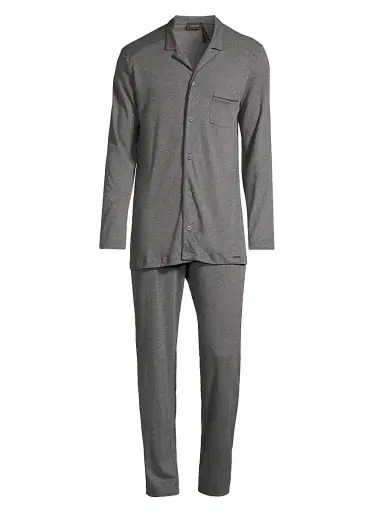 Hanro Men's Basic Piped 2-Piece Long Pajama Set - Deep Navy | Thumbnail 1 Hanro Men's Basic Piped 2-Piece Long Pajama Set - Deep Navy | Thumbnail 1