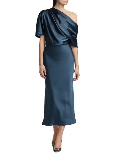 Amsale Women's Draped Satin Pencil Midi-Dress - French Blue | Thumbnail 2 Amsale Women's Draped Satin Pencil Midi-Dress - French Blue | Thumbnail 2