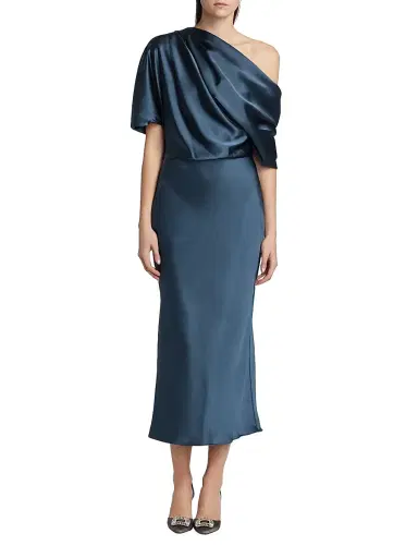 Amsale Women's Draped Satin Pencil Midi-Dress - French Blue | Thumbnail 3 Amsale Women's Draped Satin Pencil Midi-Dress - French Blue | Thumbnail 3