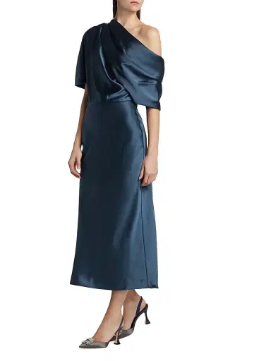 Amsale Women's Draped Satin Pencil Midi-Dress - French Blue | Thumbnail 4 Amsale Women's Draped Satin Pencil Midi-Dress - French Blue | Thumbnail 4