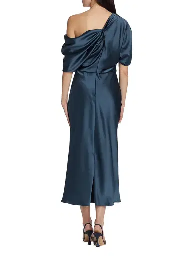 Amsale Women's Draped Satin Pencil Midi-Dress - French Blue | Thumbnail 5 Amsale Women's Draped Satin Pencil Midi-Dress - French Blue | Thumbnail 5