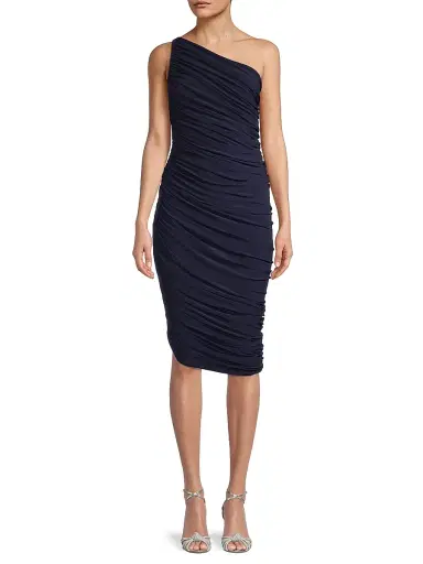 Norma Kamali Women's Diana Ruched One-Shoulder Midi-Dress - True Navy | Thumbnail 3 Norma Kamali Women's Diana Ruched One-Shoulder Midi-Dress - True Navy | Thumbnail 3