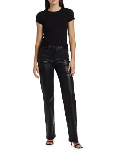 L'AGENCE Women's Clayton Coated High-Rise Straight-Leg Jeans - Noir Coated | Thumbnail 2 L'AGENCE Women's Clayton Coated High-Rise Straight-Leg Jeans - Noir Coated | Thumbnail 2