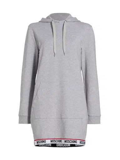 Moschino Women's Hooded Logo-Tape Minidress - Grey | Thumbnail 1 Moschino Women's Hooded Logo-Tape Minidress - Grey | Thumbnail 1