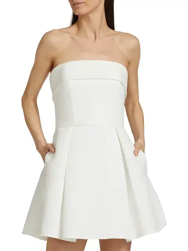 Amsale Women's Box-Pleated Faille Minidress - Silk White - Size 16 | Thumbnail 3 Amsale Women's Box-Pleated Faille Minidress - Silk White - Size 16 | Thumbnail 3