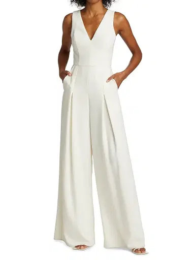 Amsale Women's Crepe Wide-Leg Jumpsuit - Ivory - Size 8 | Thumbnail 2 Amsale Women's Crepe Wide-Leg Jumpsuit - Ivory - Size 8 | Thumbnail 2