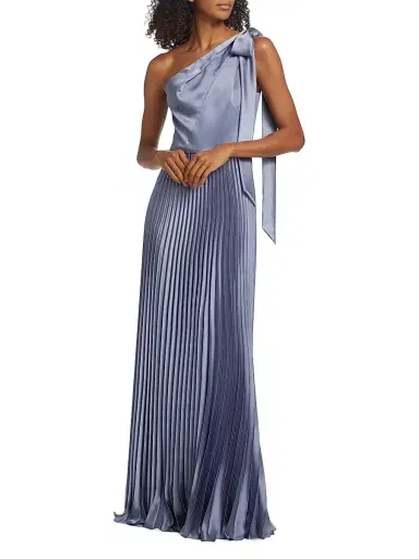 Amsale Women's Satin One-Shoulder Pleated Gown - Slate | Thumbnail 2 Amsale Women's Satin One-Shoulder Pleated Gown - Slate | Thumbnail 2