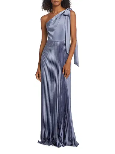 Amsale Women's Satin One-Shoulder Pleated Gown - Slate | Thumbnail 3 Amsale Women's Satin One-Shoulder Pleated Gown - Slate | Thumbnail 3