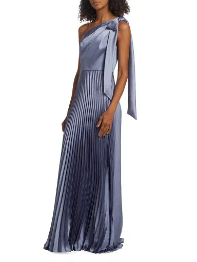 Amsale Women's Satin One-Shoulder Pleated Gown - Slate | Thumbnail 4 Amsale Women's Satin One-Shoulder Pleated Gown - Slate | Thumbnail 4