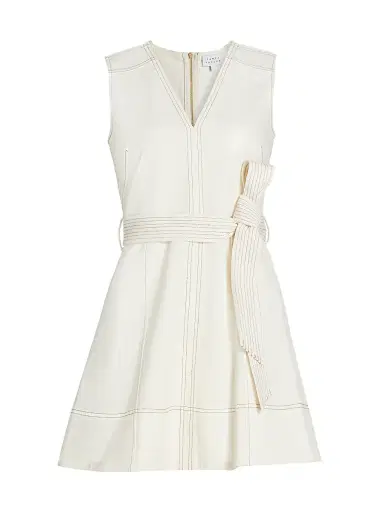 Tanya Taylor Women's Reina Cotton Belted Minidress - Chalk | Thumbnail 1 Tanya Taylor Women's Reina Cotton Belted Minidress - Chalk | Thumbnail 1