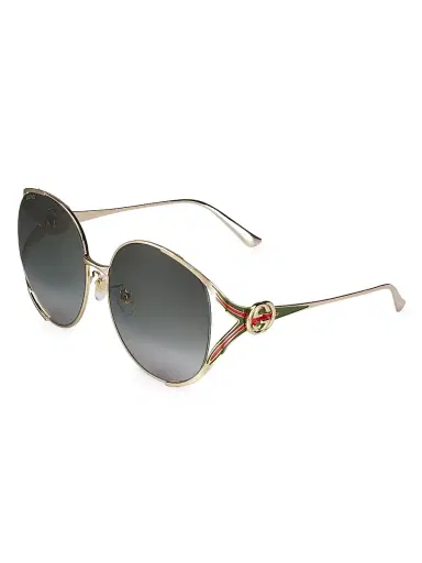 Gucci Women's Fork 63MM Round Sunglasses - Gold Grey | Thumbnail 1 Gucci Women's Fork 63MM Round Sunglasses - Gold Grey | Thumbnail 1