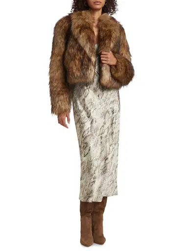L'AGENCE Women's Aura Faux-Fur Cropped Jacket - Tan Black Faux Fur | Thumbnail 2 L'AGENCE Women's Aura Faux-Fur Cropped Jacket - Tan Black Faux Fur | Thumbnail 2