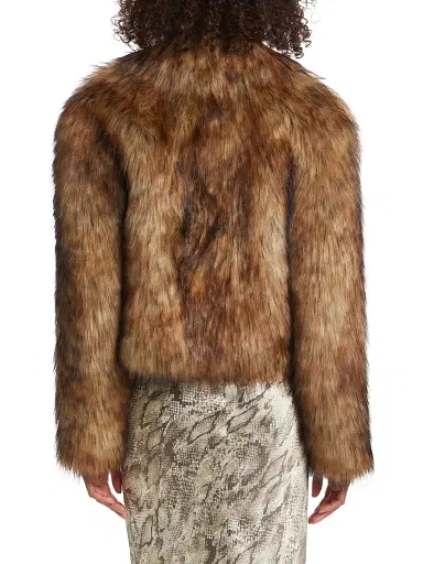 L'AGENCE Women's Aura Faux-Fur Cropped Jacket - Tan Black Faux Fur | Thumbnail 5 L'AGENCE Women's Aura Faux-Fur Cropped Jacket - Tan Black Faux Fur | Thumbnail 5