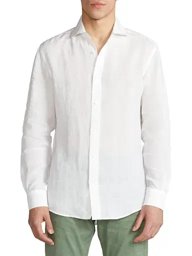 Ralph Lauren Purple Label Men's Classic Linen Sport Shirt - Optic White | Thumbnail 3 Ralph Lauren Purple Label Men's Classic Linen Sport Shirt - Optic White | Thumbnail 3