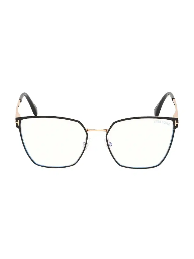Women's 56MM Angular Metal Blue Block Glasses - Black Women's 56MM Angular Metal Blue Block Glasses - Black