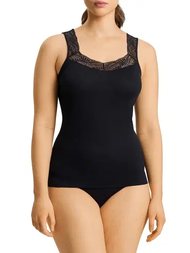 Hanro Women's Cotton Delight Lace-Trim Tank - Black - Size Small | Thumbnail 4 Hanro Women's Cotton Delight Lace-Trim Tank - Black - Size Small | Thumbnail 4