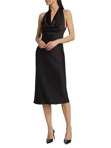 Norma Kamali Women's Satin Cowlneck Midi-Dress - Black | Thumbnail 2 Norma Kamali Women's Satin Cowlneck Midi-Dress - Black | Thumbnail 2