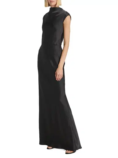 Amsale Women's Satin High Cowlneck A-Line Gown - Black | Thumbnail 2 Amsale Women's Satin High Cowlneck A-Line Gown - Black | Thumbnail 2