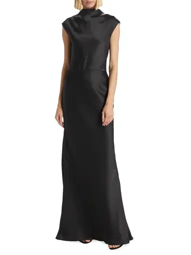 Amsale Women's Satin High Cowlneck A-Line Gown - Black | Thumbnail 3 Amsale Women's Satin High Cowlneck A-Line Gown - Black | Thumbnail 3