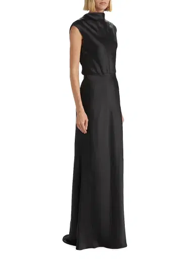 Amsale Women's Satin High Cowlneck A-Line Gown - Black | Thumbnail 4 Amsale Women's Satin High Cowlneck A-Line Gown - Black | Thumbnail 4