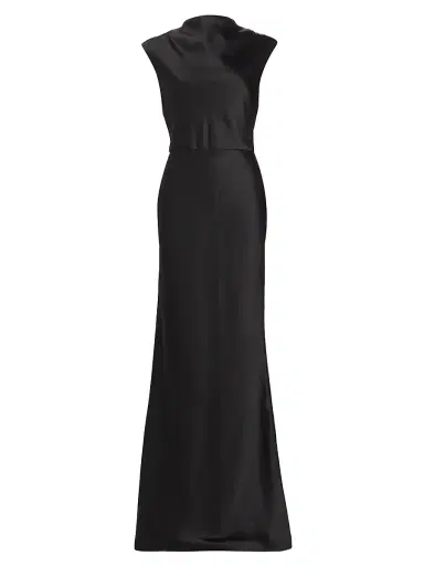 Amsale Women's Satin High Cowlneck A-Line Gown - Black | Thumbnail 1 Amsale Women's Satin High Cowlneck A-Line Gown - Black | Thumbnail 1