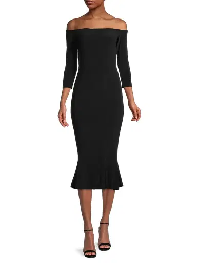 Norma Kamali Women's Off-The-Shoulder Fishtail Midi-Dress - Black | Thumbnail 2 Norma Kamali Women's Off-The-Shoulder Fishtail Midi-Dress - Black | Thumbnail 2