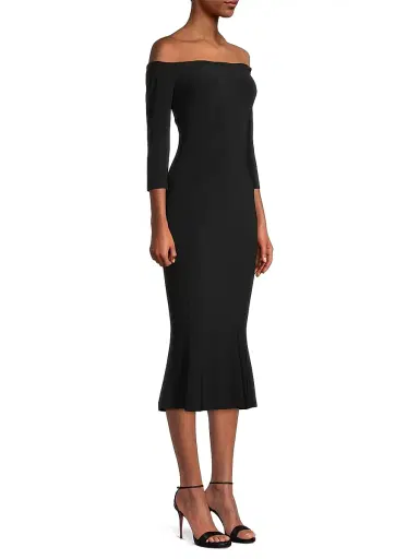 Norma Kamali Women's Off-The-Shoulder Fishtail Midi-Dress - Black | Thumbnail 4 Norma Kamali Women's Off-The-Shoulder Fishtail Midi-Dress - Black | Thumbnail 4
