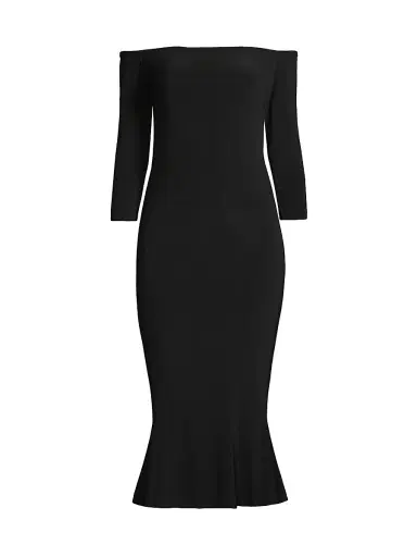 Norma Kamali Women's Off-The-Shoulder Fishtail Midi-Dress - Black | Thumbnail 1 Norma Kamali Women's Off-The-Shoulder Fishtail Midi-Dress - Black | Thumbnail 1