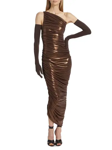 Norma Kamali Women's Diana Metallic One-Shoulder Midi-Dress - Chocolate | Thumbnail 2 Norma Kamali Women's Diana Metallic One-Shoulder Midi-Dress - Chocolate | Thumbnail 2