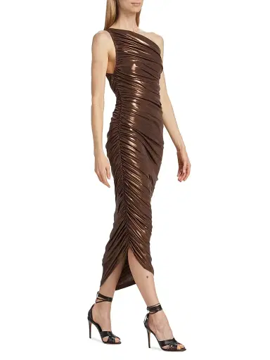 Norma Kamali Women's Diana Metallic One-Shoulder Midi-Dress - Chocolate | Thumbnail 4 Norma Kamali Women's Diana Metallic One-Shoulder Midi-Dress - Chocolate | Thumbnail 4