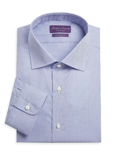 Ralph Lauren Purple Label Men's Aston Gingham Sport Shirt - Sky Blue White - Size 17.5 | Thumbnail 1 Ralph Lauren Purple Label Men's Aston Gingham Sport Shirt - Sky Blue White - Size 17.5 | Thumbnail 1