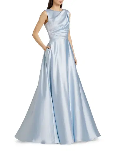 Amsale Women's Draped Boatneck Satin Gown - Ice | Thumbnail 2 Amsale Women's Draped Boatneck Satin Gown - Ice | Thumbnail 2