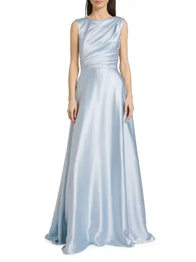 Amsale Women's Draped Boatneck Satin Gown - Ice | Thumbnail 3 Amsale Women's Draped Boatneck Satin Gown - Ice | Thumbnail 3