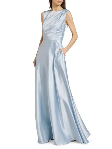 Amsale Women's Draped Boatneck Satin Gown - Ice | Thumbnail 4 Amsale Women's Draped Boatneck Satin Gown - Ice | Thumbnail 4