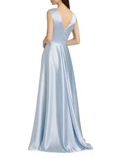 Amsale Women's Draped Boatneck Satin Gown - Ice | Thumbnail 5 Amsale Women's Draped Boatneck Satin Gown - Ice | Thumbnail 5