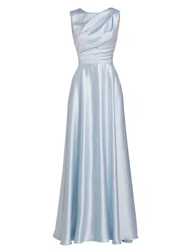 Amsale Women's Draped Boatneck Satin Gown - Ice | Thumbnail 1 Amsale Women's Draped Boatneck Satin Gown - Ice | Thumbnail 1