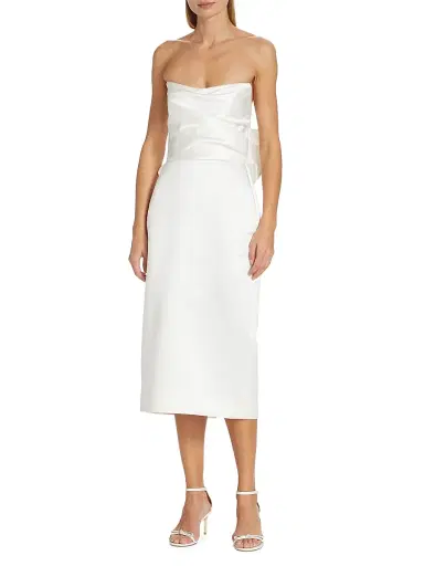 Amsale Women's Duchess Satin Bow-Back Midi-Dress - Ivory - Size 16 | Thumbnail 2 Amsale Women's Duchess Satin Bow-Back Midi-Dress - Ivory - Size 16 | Thumbnail 2