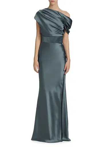 Amsale Women's Satin One-Shoulder Gown - Petrol - Size 14 | Thumbnail 3 Amsale Women's Satin One-Shoulder Gown - Petrol - Size 14 | Thumbnail 3