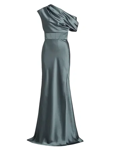 Amsale Women's Satin One-Shoulder Gown - Petrol - Size 14 | Thumbnail 1 Amsale Women's Satin One-Shoulder Gown - Petrol - Size 14 | Thumbnail 1