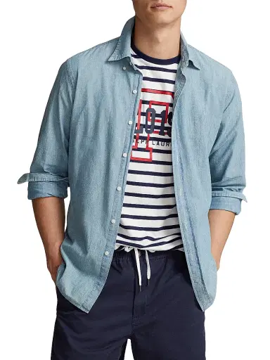 Polo Ralph Lauren Men's Classic-Fit Chambray Shirt - Chambray | Thumbnail 5 Polo Ralph Lauren Men's Classic-Fit Chambray Shirt - Chambray | Thumbnail 5