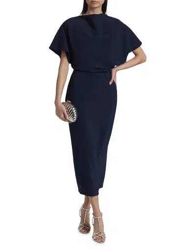 Amsale Women's Draped Crêpe Cocktail Dress - Navy | Thumbnail 2 Amsale Women's Draped Crêpe Cocktail Dress - Navy | Thumbnail 2