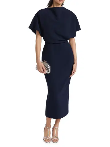 Amsale Women's Draped Crêpe Cocktail Dress - Navy | Thumbnail 3 Amsale Women's Draped Crêpe Cocktail Dress - Navy | Thumbnail 3