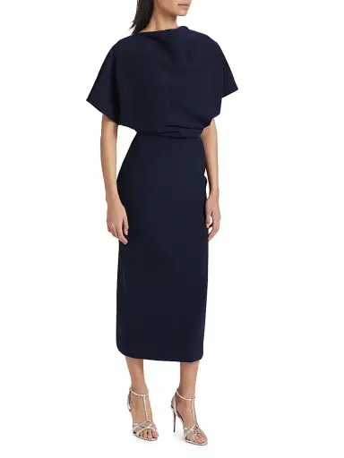Amsale Women's Draped Crêpe Cocktail Dress - Navy | Thumbnail 4 Amsale Women's Draped Crêpe Cocktail Dress - Navy | Thumbnail 4
