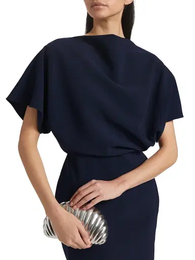 Amsale Women's Draped Crêpe Cocktail Dress - Navy | Thumbnail 6 Amsale Women's Draped Crêpe Cocktail Dress - Navy | Thumbnail 6