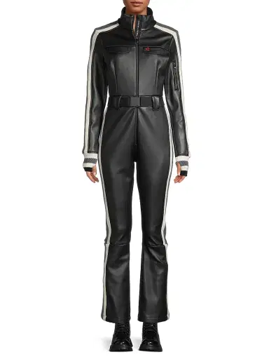 Perfect Moment Women's Crystal Belted Stripe Faux Leather Ski Suit - Black | Thumbnail 3 Perfect Moment Women's Crystal Belted Stripe Faux Leather Ski Suit - Black | Thumbnail 3
