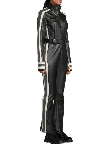Perfect Moment Women's Crystal Belted Stripe Faux Leather Ski Suit - Black | Thumbnail 4 Perfect Moment Women's Crystal Belted Stripe Faux Leather Ski Suit - Black | Thumbnail 4