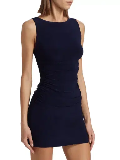 Norma Kamali Women's Shirred Round Neck Minidress - True Navy | Thumbnail 4 Norma Kamali Women's Shirred Round Neck Minidress - True Navy | Thumbnail 4